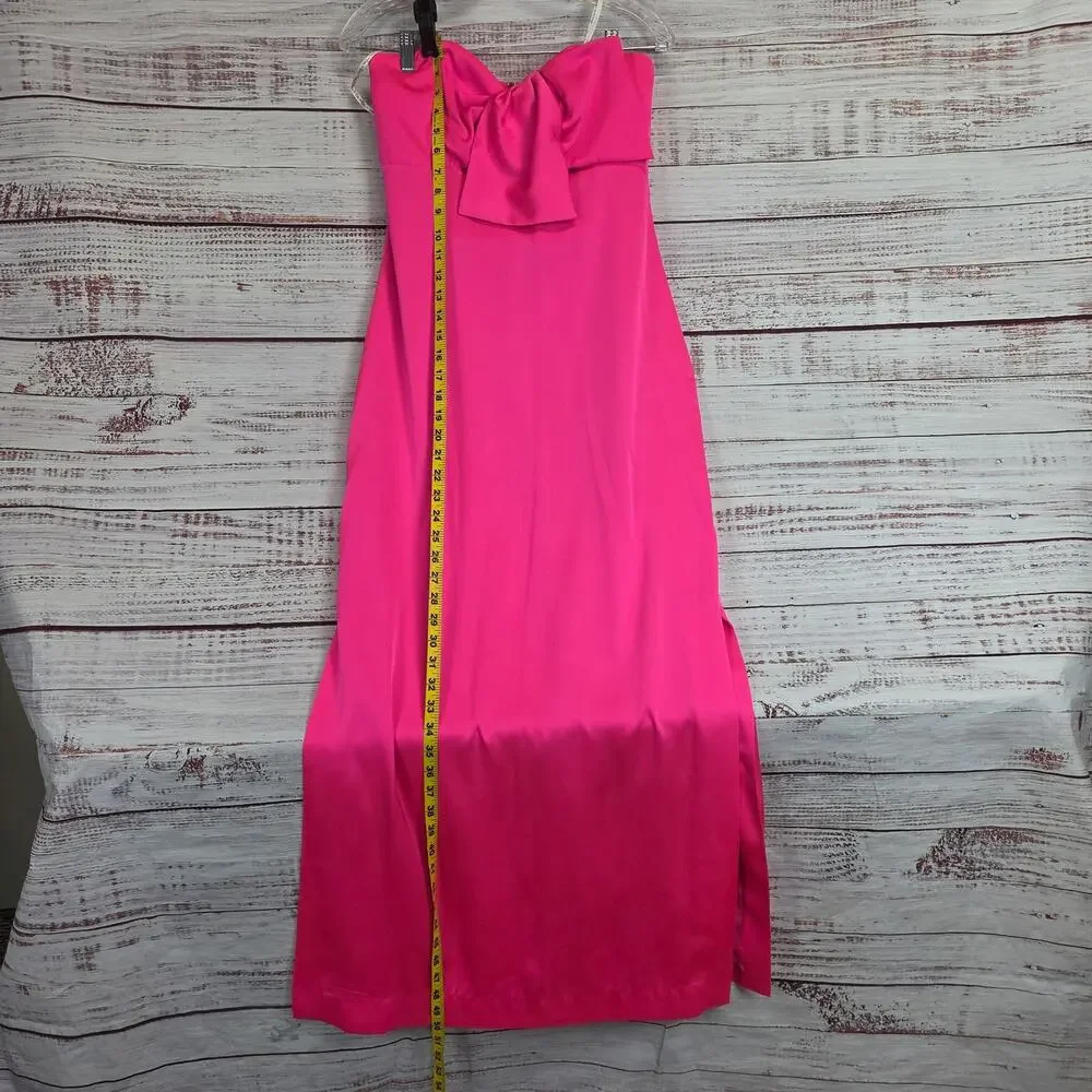 Lilly Pulitzer Carlynn Pink Satin Gown Strapless Side Slits Maxi Event Dress 0